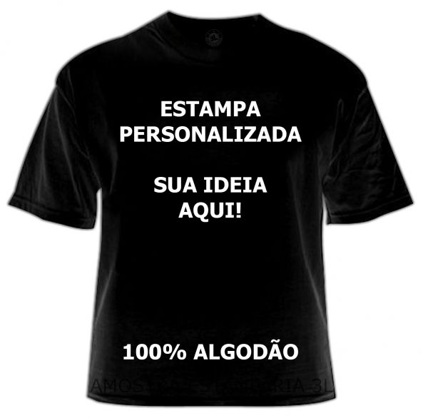 Camiseta Preta 100% Algodão Estampa Personalizada 3PER01